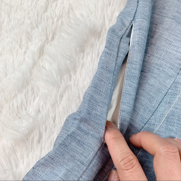 Sea NY short sleeve linen blend sheath dress in light blue with contrast trim - Picture 7 of 10